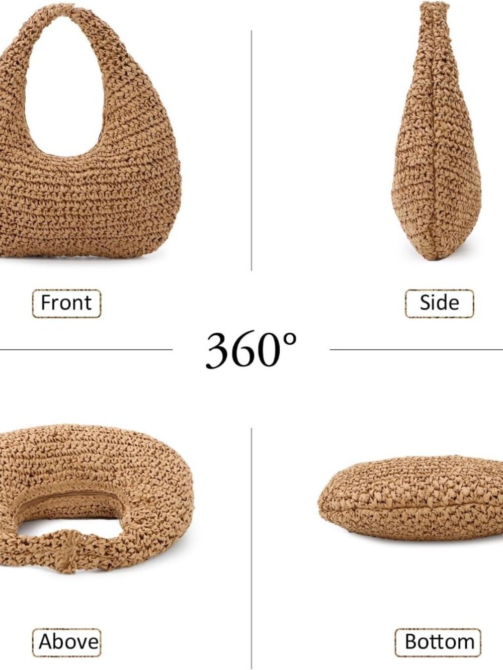 Straw Bag for Women Crescent Shoulder Handbag Straw Summer Beach Tote Handbag Ra - Picture 4 of 7